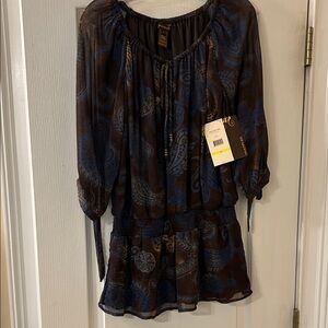 Multiples Blue and Brown Paisley Blouse